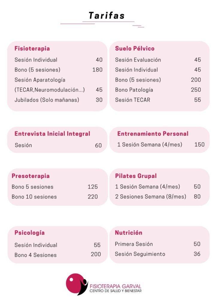 Tarifas clínica Garval